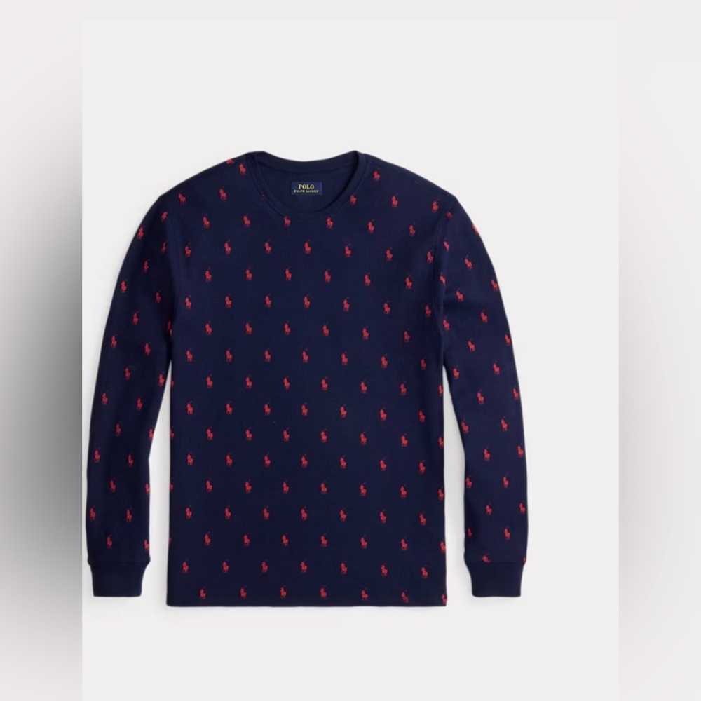 RALPH LAUREN
Allover Pony Waffle-knit Sleep Shirt In Black